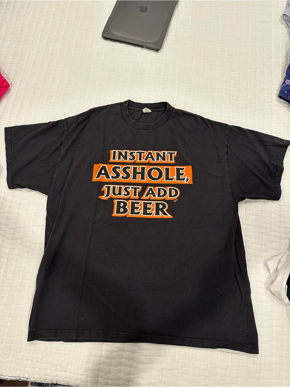 Gildan Black Short-Sleeve Graphic Tee with Orange and White Print